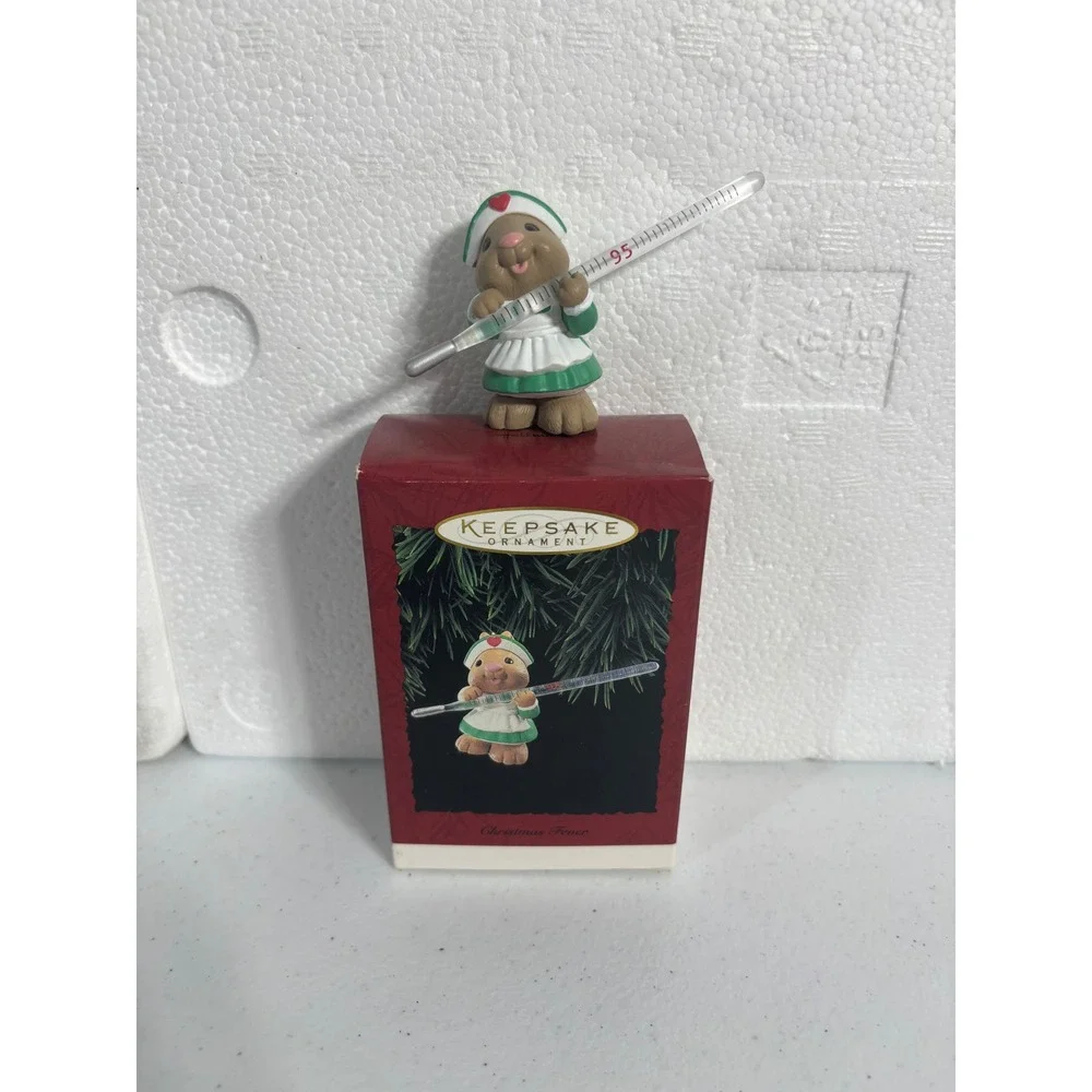 Hallmark Keepsake‎ Ornament Christmas Fever 1995 Bunny Nurse Thermometer